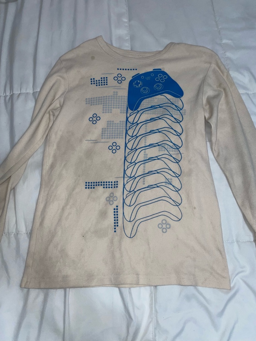 The Children’s Place Beige Long Sleeve Tee with Blue Game Controller Graphic